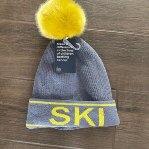 Love Your Melon Gray and Yellow Knitted Beanie with Pom-Pom